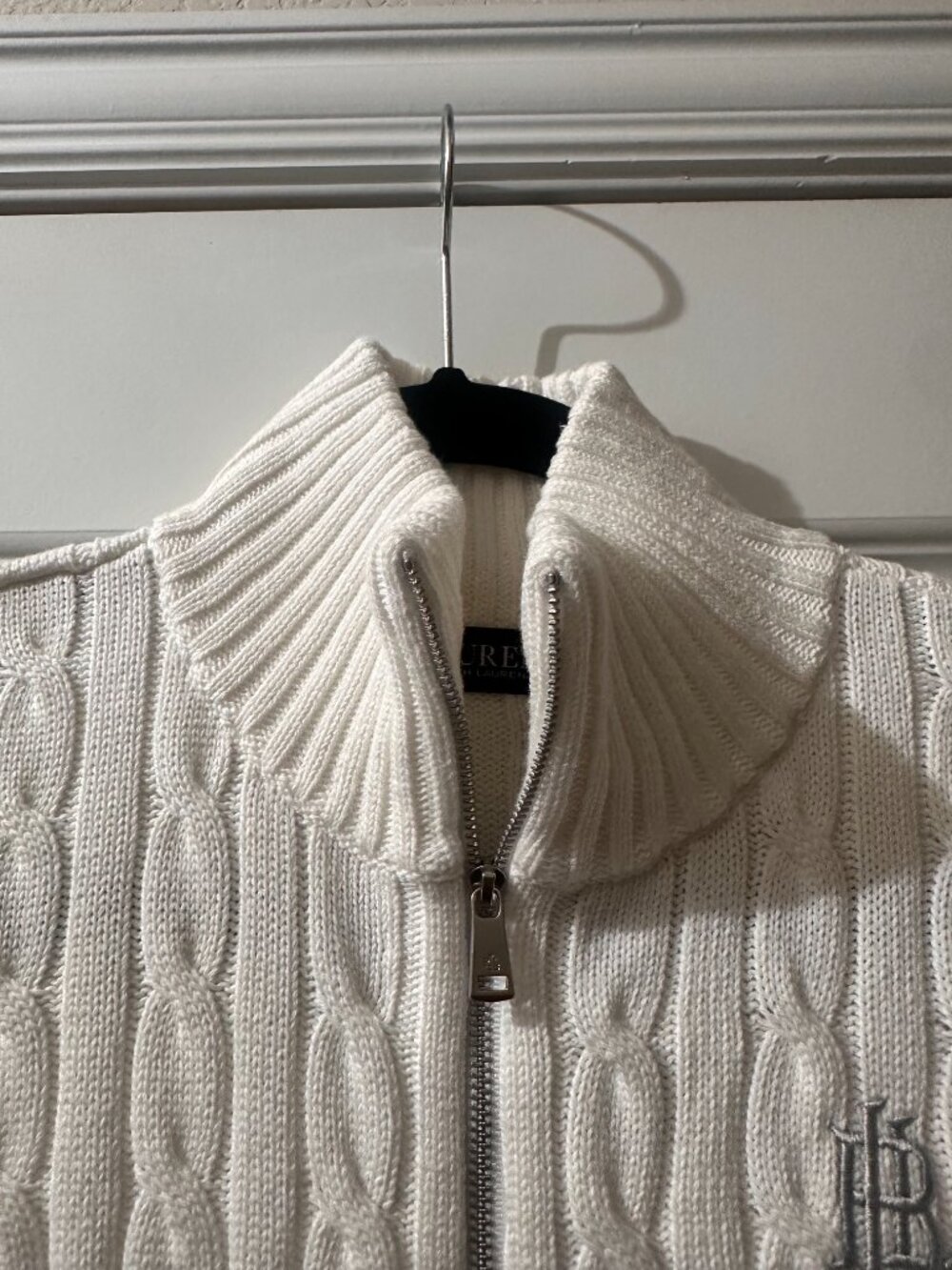 Ralph Lauren White Cable-Knit Cotton Full-Zip Sweater Size S - Picture 4 of 9